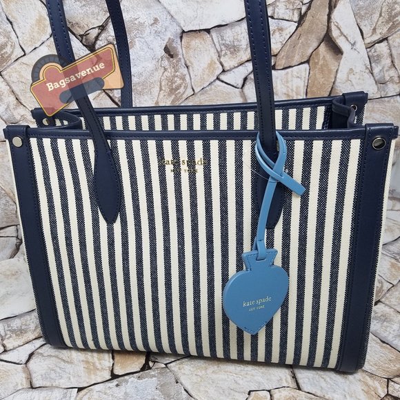 Medium Tote Market Stripe Canvas Zip Tote Blue Handbag PXR00443